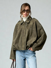 Chic Suede Bomber Jacket