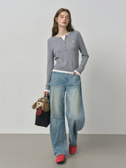 FSLE Design Relaxed High Waist Jeans Women's 2025 Autumn New Arrival Slashed Jeans Trousers 25FS13105