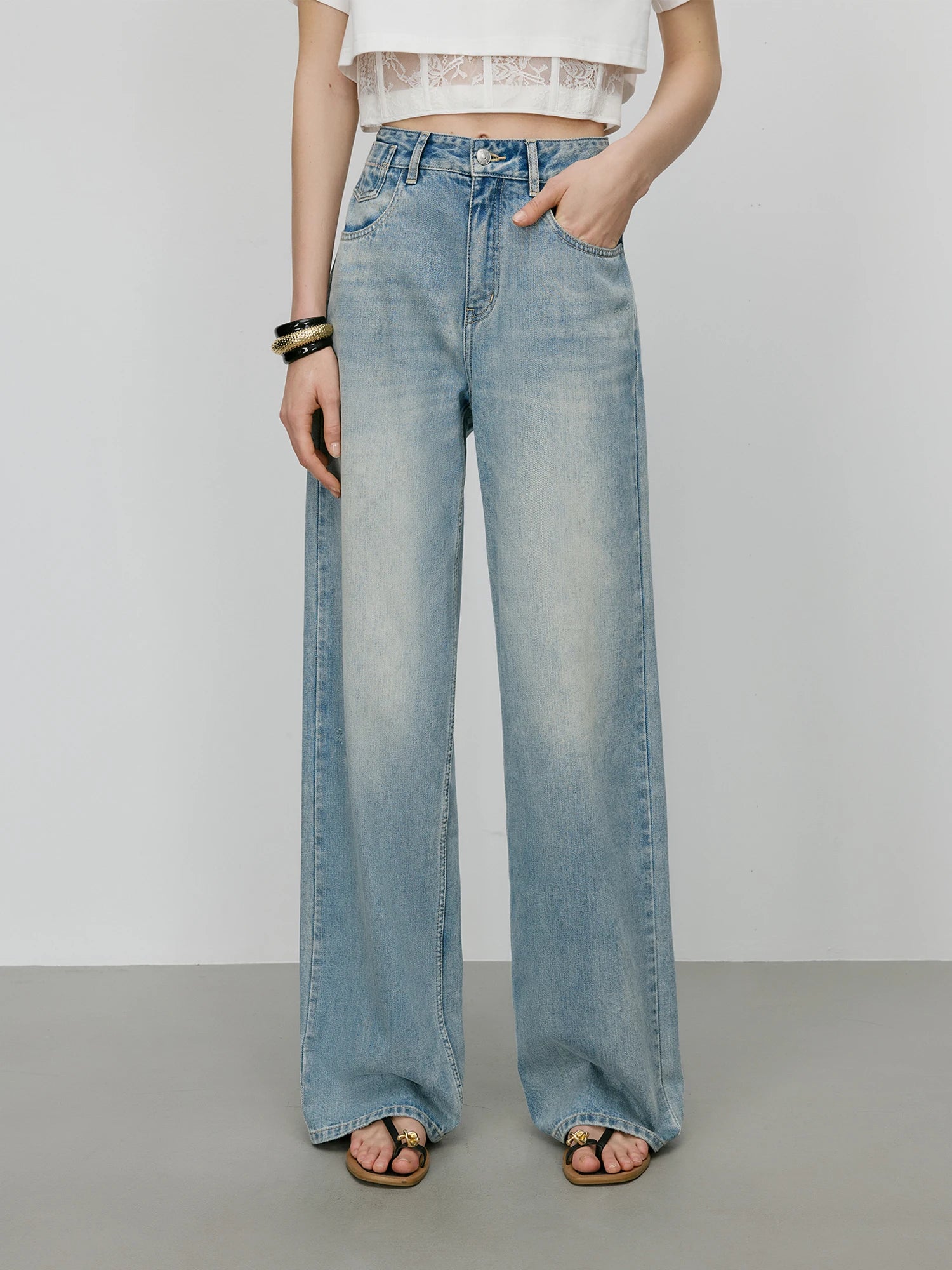 FSLE【Premium Series】 Vintage Wash Distressed Jeans Women's SS25 Relaxed Straight Leg Summer Denim Pants Y2K Casual Streetwear