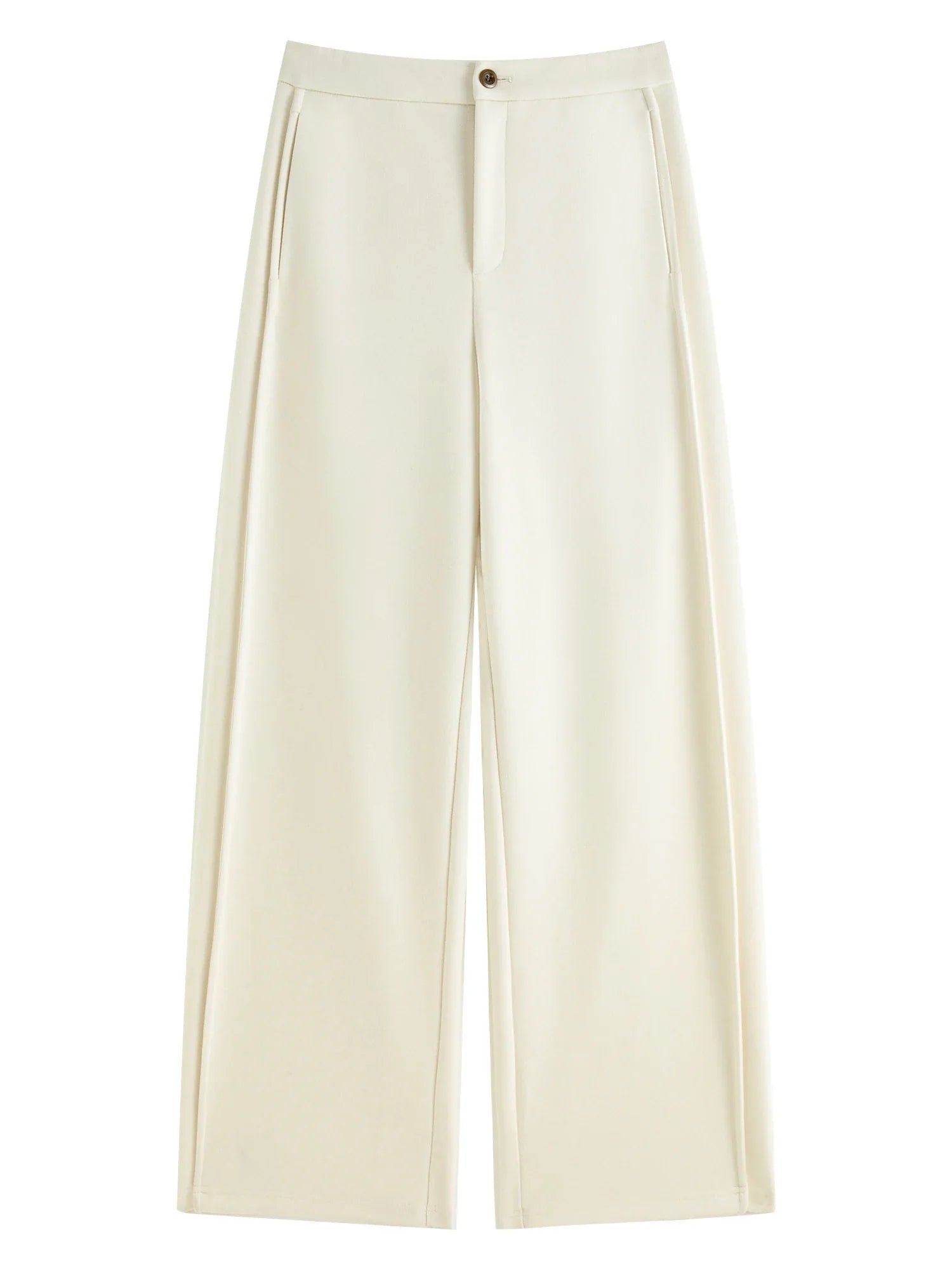 FSLE Women Winter Long Trouser Thick Straight Commuter Beige All-Match Pants 1.4% Wool 3.1% Acetate Women Thicken Pant 24FS14481