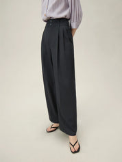 FSLE Grey High Waist Wide Leg Casual Suit Pants for Women's 2024 Summer New Commuter Black Pants Casual Loose Pants 24FS12108