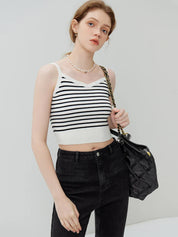 FSLE American Retro Style Striped Camisole for Women 2023 New Autumn Short Slim Casual Sleeveless Knitted Top Tank Female