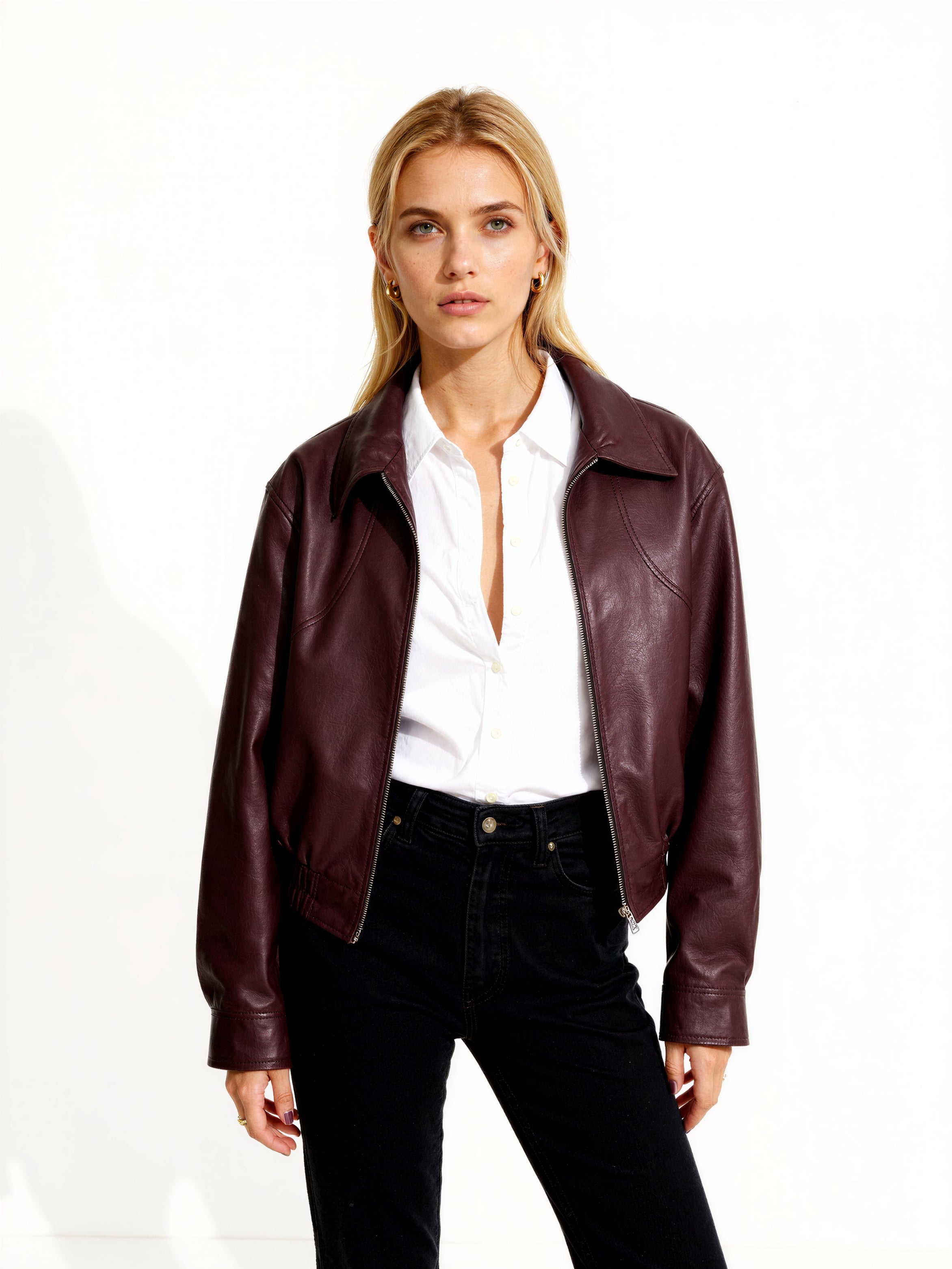 Elegant wine leather jacket + GIFT