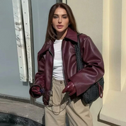 Chic Faux Leather Bomber Jacket