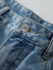 DUSHU 2025 Summer Plus-Size Galaxy Meteor Jeans High-Waist Silver-Embossed Wide-Leg Denim Pants Jeans 25DS82056