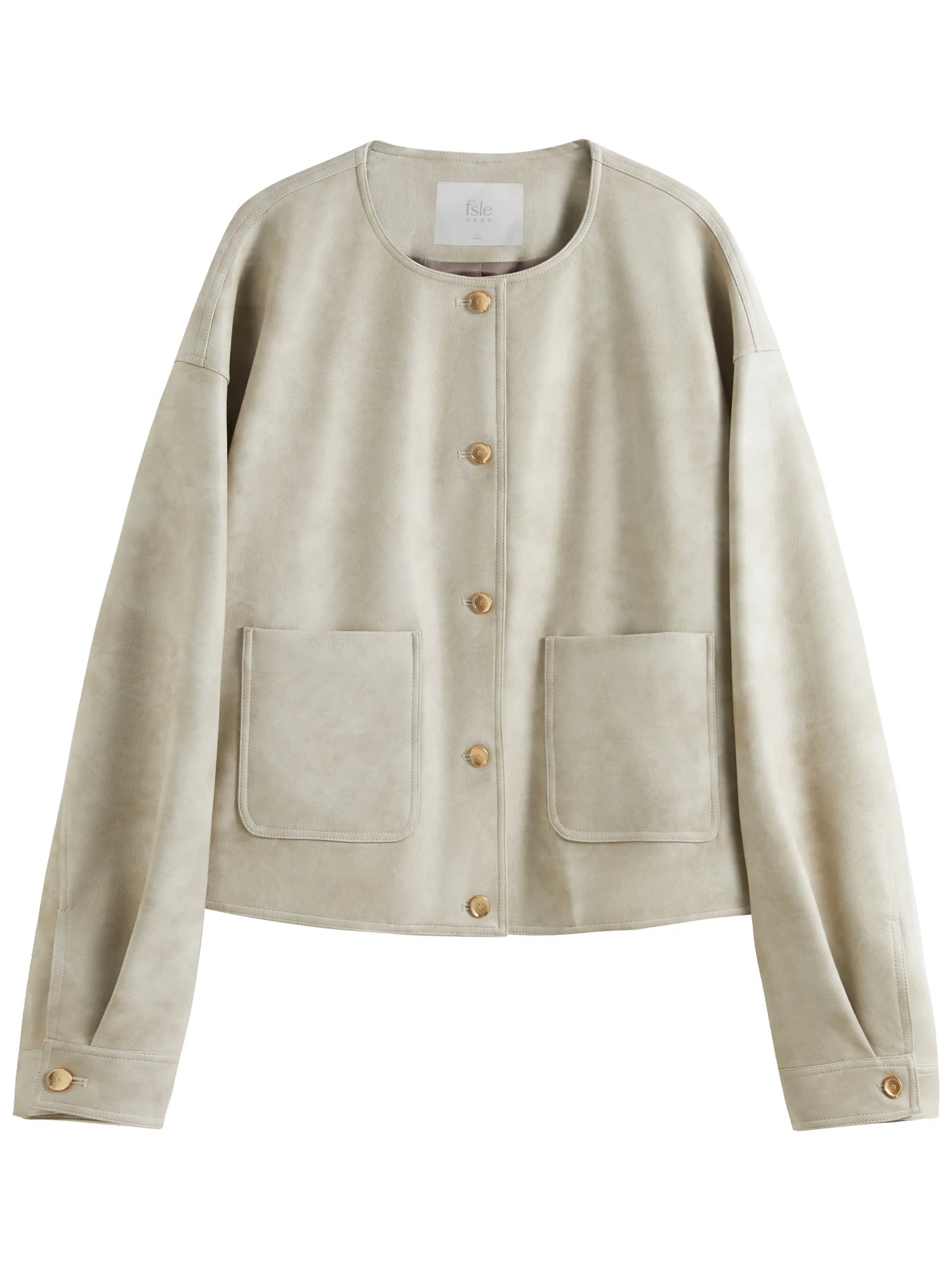 FSLE Women Spring PU Leather Short Jackets Casual Round Neck Drop Sleeve Coats 2025 Spring Grey Female Pu Coat 25FS11159