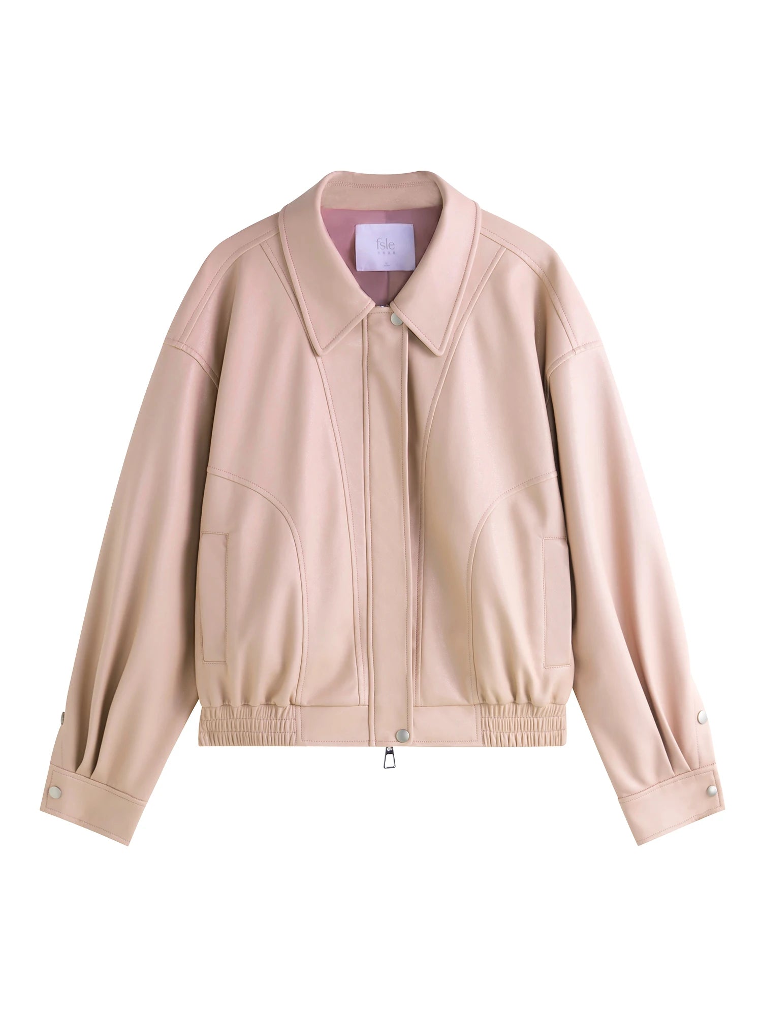 FSLE【2 Colors】Women PU Leather Short Jackets Turn-down Collar Casual Drop Sleeve Loose Coats PU Office Lady Jacket 24FS13366