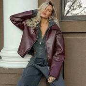 MUJER Faux Leather Bomber Jackets for Women Zipper Winter Jackets Woman Ruched Demi-season Jacket for Women Coats Women's Jacket