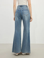 FSLE High Waist Elegant Temperament Flared Jeans for Women Summer 2025 New Arrival Leg Slimming Supermodel Pants 25FS12295