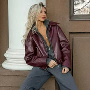 MUJER Faux Leather Bomber Jackets for Women Zipper Winter Jackets Woman Ruched Demi-season Jacket for Women Coats Women's Jacket