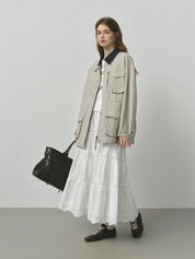 ​FSLE 2025 Women's Vintage Utility Jacket - Short Cropped Contrast Collar Autumn Casual Coat with Retro Design & Relaxed Fit​