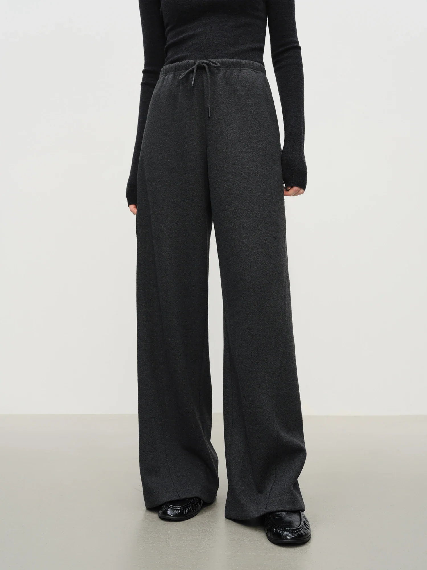 FSLE Relaxed Lazy Straight-leg Versatile Knitted Casual Pants Women Solid 2025 Winter New Slim Pants