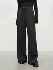 FSLE Relaxed Lazy Straight-leg Versatile Knitted Casual Pants Women Solid 2025 Winter New Slim Pants