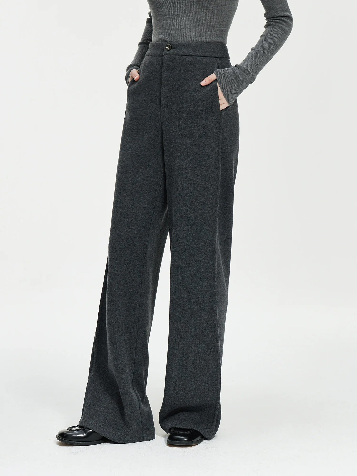 FSLE Women Winter Long Trouser Thick Straight Commuter Beige All-Match Pants 1.4% Wool 3.1% Acetate Women Thicken Pant 24FS14481