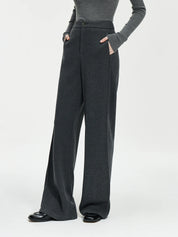 FSLE Women Winter Long Trouser Thick Straight Commuter Beige All-Match Pants 1.4% Wool 3.1% Acetate Women Thicken Pant 24FS14481
