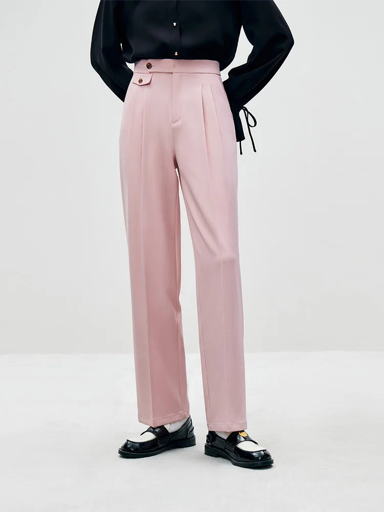FSLE All-match Commuter Style Simple Sense Straight-leg Trousers for Women Waist Design Autumn New Inverted Pleated Pants Female