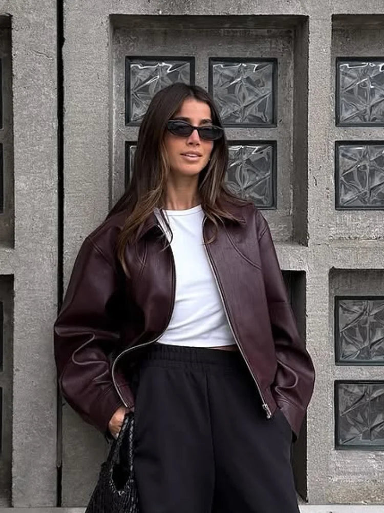 Elegant wine leather jacket + GIFT