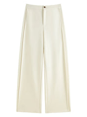 FSLE Women Winter Long Trouser Thick Straight Commuter Beige All-Match Pants 1.4% Wool 3.1% Acetate Women Thicken Pant 24FS14481