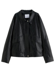 ​DUSHU Retro Edgy Vibe 2025 Women's Two-Tone Faux Leather Jacket - Vintage Inspired Cropped Biker Coat for Office Casual