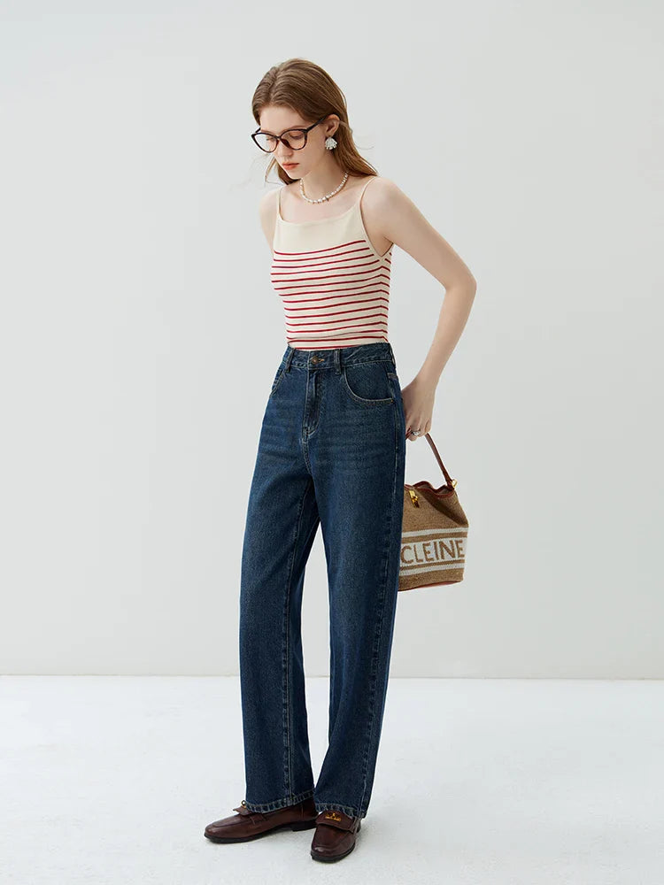FSLE American Retro Style Striped Camisole for Women 2023 New Autumn Short Slim Casual Sleeveless Knitted Top Tank Female