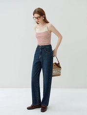 FSLE American Retro Style Striped Camisole for Women 2023 New Autumn Short Slim Casual Sleeveless Knitted Top Tank Female