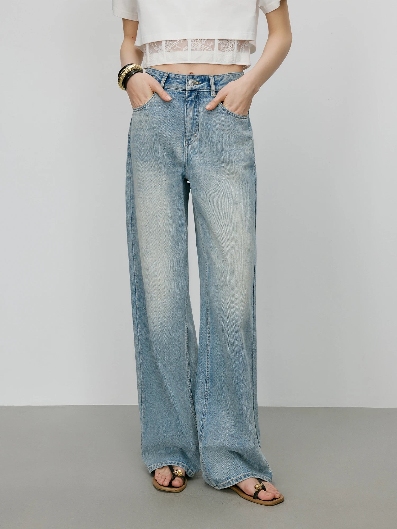 FSLE【Premium Series】 Vintage Wash Distressed Jeans Women's SS25 Relaxed Straight Leg Summer Denim Pants Y2K Casual Streetwear
