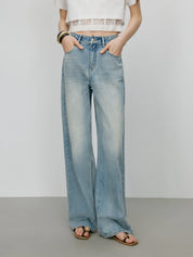 FSLE【Premium Series】 Vintage Wash Distressed Jeans Women's SS25 Relaxed Straight Leg Summer Denim Pants Y2K Casual Streetwear