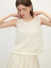 FSLE Braided Loose Sleeveless Fashion Vest Beige Top For Women 2025 Summer New Arrival Holiday Season Versatile Tops 25FS12337