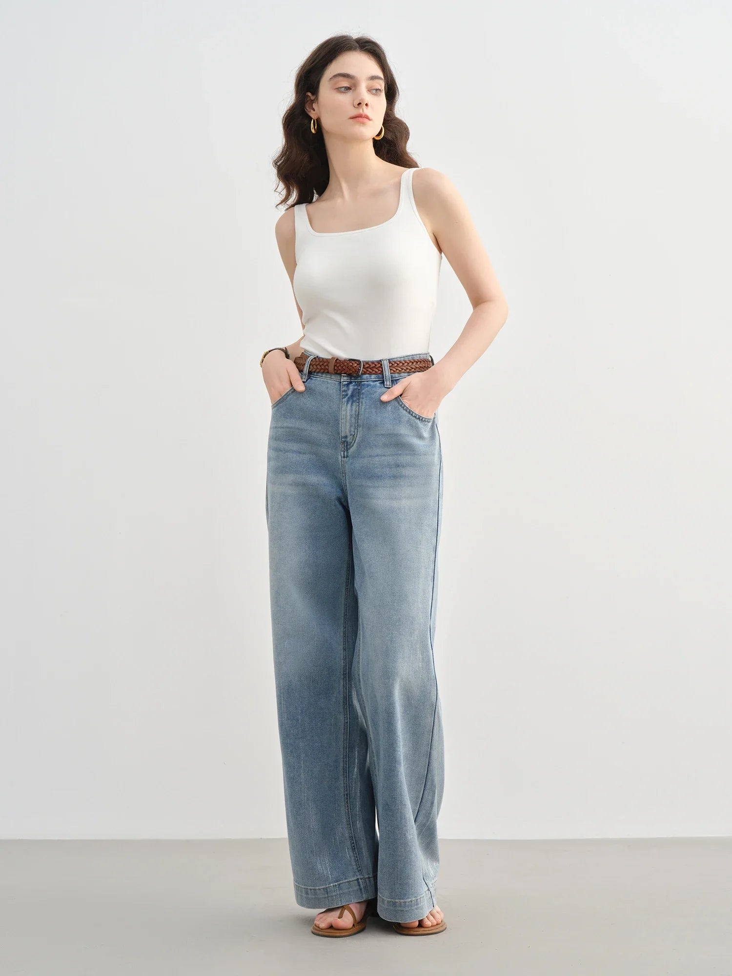 DUSHU 2025 Summer Plus-Size Galaxy Meteor Jeans High-Waist Silver-Embossed Wide-Leg Denim Pants Jeans 25DS82056