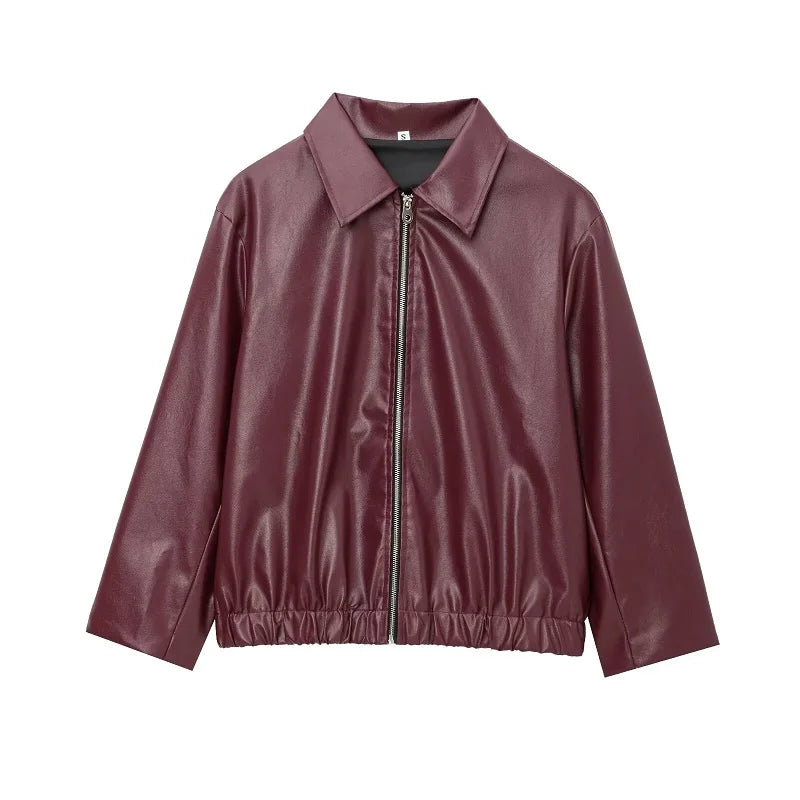MUJER Faux Leather Bomber Jackets for Women Zipper Winter Jackets Woman Ruched Demi-season Jacket for Women Coats Women's Jacket