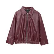 MUJER Faux Leather Bomber Jackets for Women Zipper Winter Jackets Woman Ruched Demi-season Jacket for Women Coats Women's Jacket