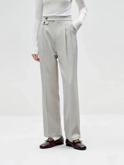 FSLE All-match Commuter Style Simple Sense Straight-leg Trousers for Women Waist Design Autumn New Inverted Pleated Pants Female