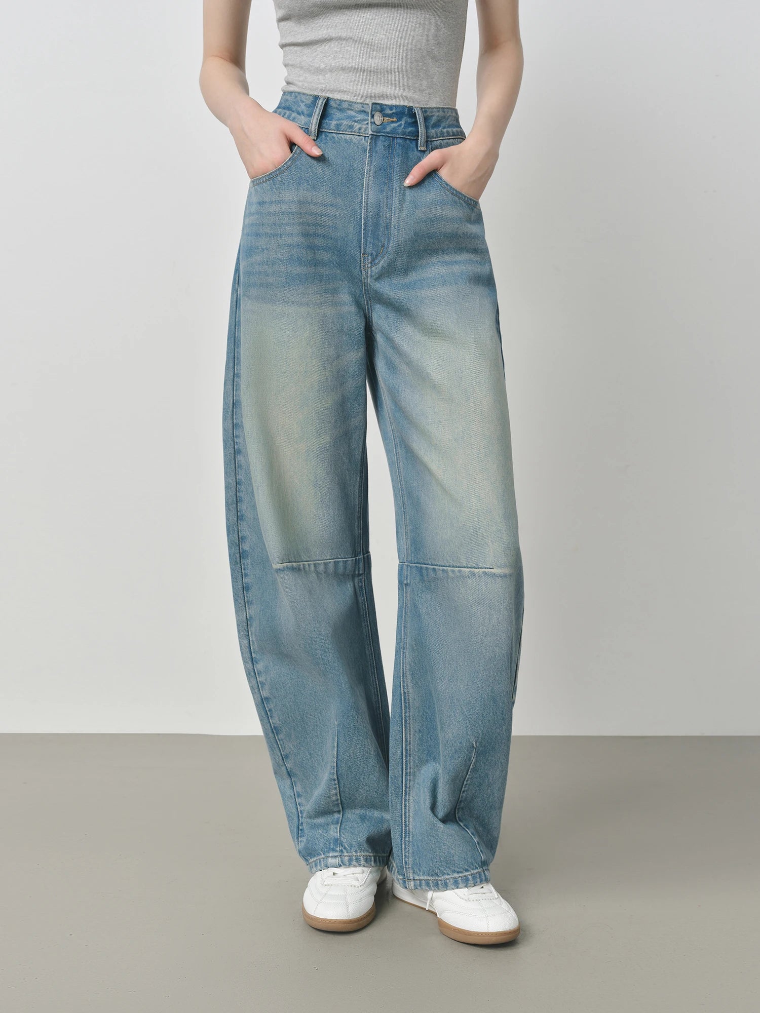 FSLE Design Relaxed High Waist Jeans Women's 2025 Autumn New Arrival Slashed Jeans Trousers 25FS13105
