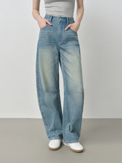 FSLE Design Relaxed High Waist Jeans Women's 2025 Autumn New Arrival Slashed Jeans Trousers 25FS13105