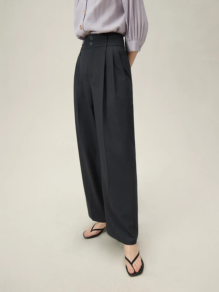 FSLE Grey High Waist Wide Leg Casual Suit Pants for Women's 2024 Summer New Commuter Black Pants Casual Loose Pants 24FS12108