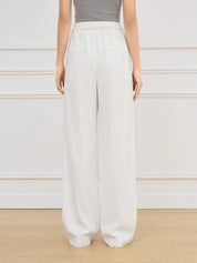 FSLE Women Beige Long Trouser 2025 Spring High Waist Casual Simple Wide Leg Trousers Sashes Design Female Pants 25FS11257