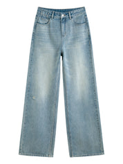 FSLE【Premium Series】 Vintage Wash Distressed Jeans Women's SS25 Relaxed Straight Leg Summer Denim Pants Y2K Casual Streetwear