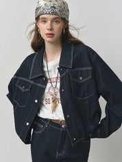 FSLE 2025 New Arrival Women Denim Versatile Classic Retro Hem Cowhide Jacket 2025 Autumn New Short Chic Vintage Jacket 25FS13142