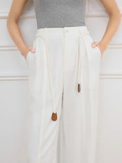 FSLE Women Beige Long Trouser 2025 Spring High Waist Casual Simple Wide Leg Trousers Sashes Design Female Pants 25FS11257