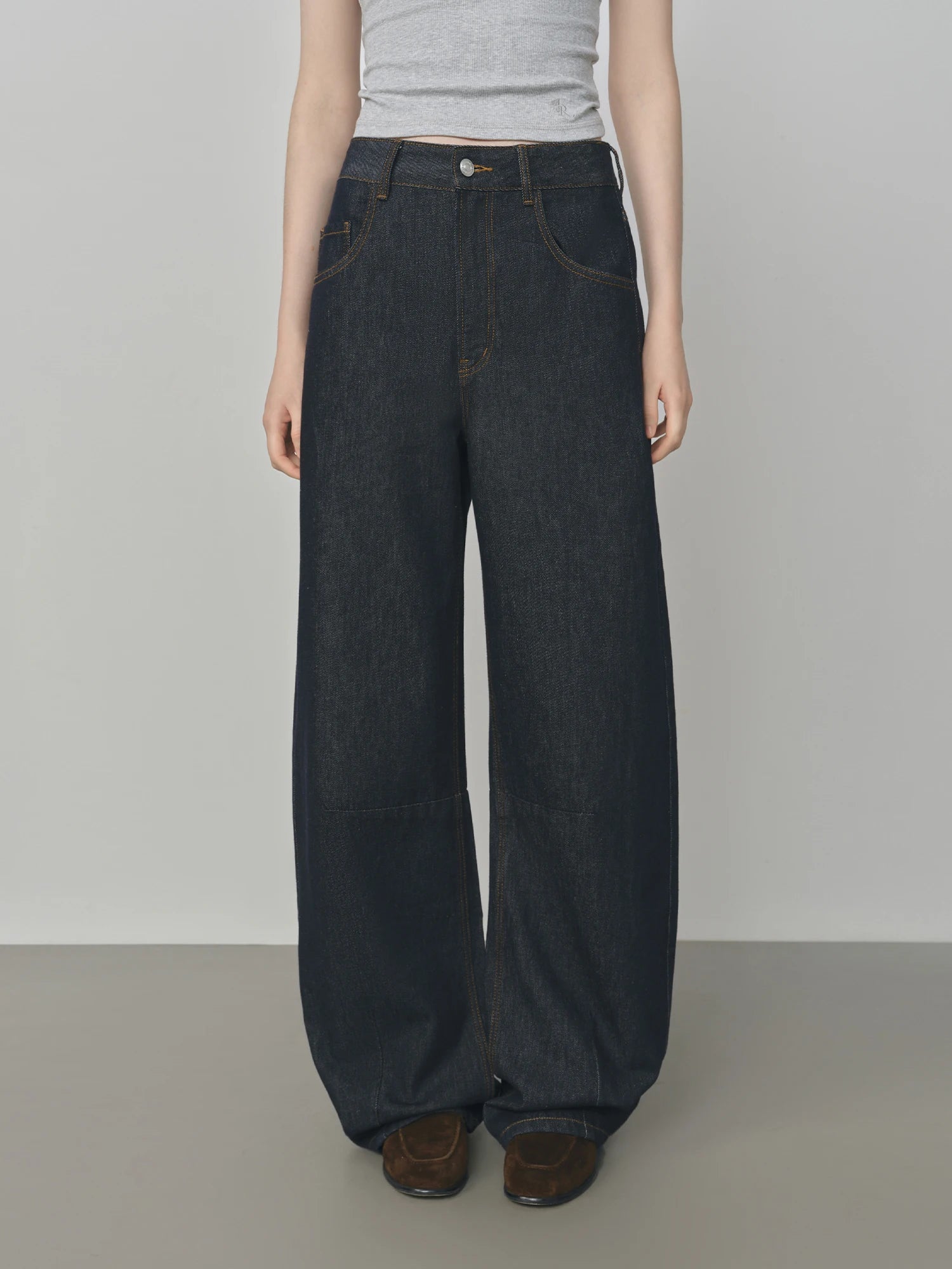 FSLE Design Relaxed High Waist Jeans Women's 2025 Autumn New Arrival Slashed Jeans Trousers 25FS13105