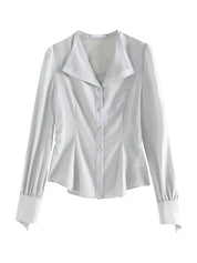 FSLE Acetate Elegant Versatile Casual Long-sleeved Shirt For Women 2024 Autumn New Unique Design V-neck Office Top 24FS13072