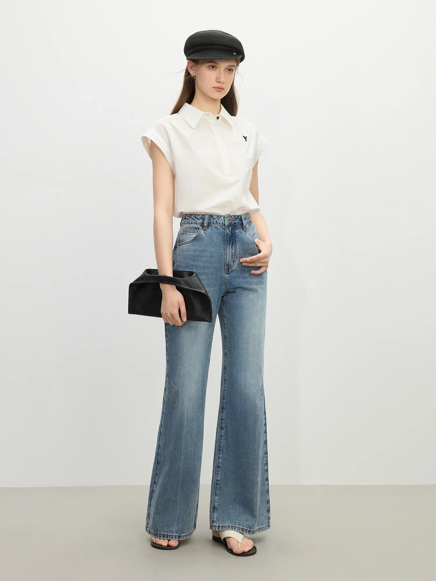 FSLE High Waist Elegant Temperament Flared Jeans for Women Summer 2025 New Arrival Leg Slimming Supermodel Pants 25FS12295