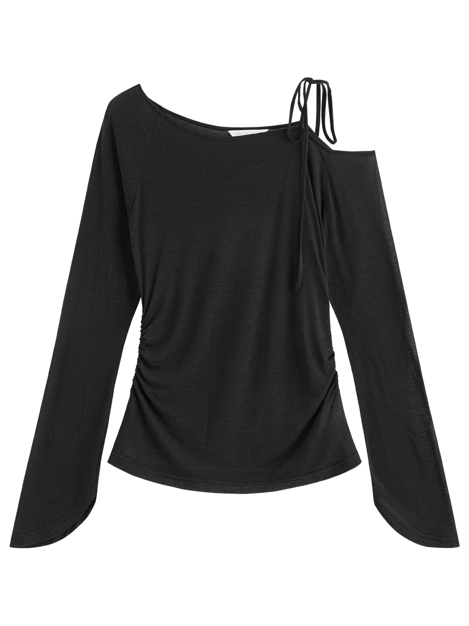 FSLE 2025 Summer Women's Off-Shoulder Top - Tencel-Acetate Linen Blend & Adjustable Tie for Sun Protection Chic Tee