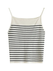 FSLE American Retro Style Striped Camisole for Women 2023 New Autumn Short Slim Casual Sleeveless Knitted Top Tank Female