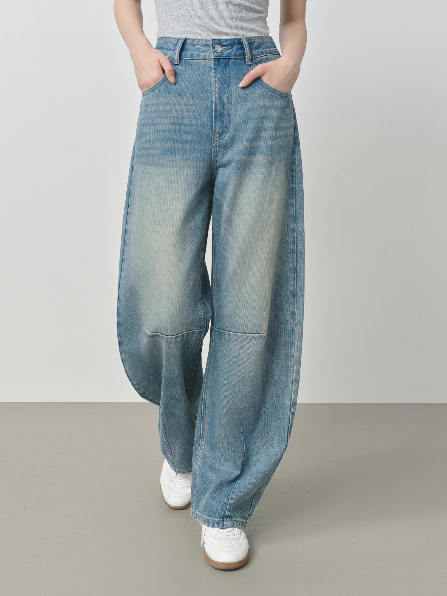 FSLE Design Relaxed High Waist Jeans Women's 2025 Autumn New Arrival Slashed Jeans Trousers 25FS13105