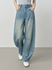 FSLE Design Relaxed High Waist Jeans Women's 2025 Autumn New Arrival Slashed Jeans Trousers 25FS13105