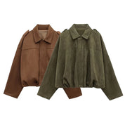 MUJER 2025 Suede Bomber Jackets for Women Outerwears Oversized Jacket Woman Streetwear Zip Women's Coats Padded Varsity Jackets