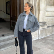 MUJER Tweed Cropped Jackets for Women Zip Bomber Jacket Woman Long Sleeve Jackets Woman 2024 Streetwear New in Coats and Jackets
