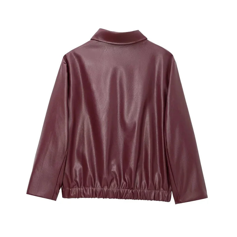 MUJER Faux Leather Bomber Jackets for Women Zipper Winter Jackets Woman Ruched Demi-season Jacket for Women Coats Women's Jacket