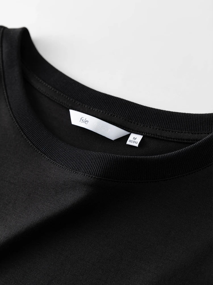 FSLE 100% Cotton Short-Sleeved T-Shirt Women'S Spring Summer 2023 New Round Neck Straight White Black Top For Women